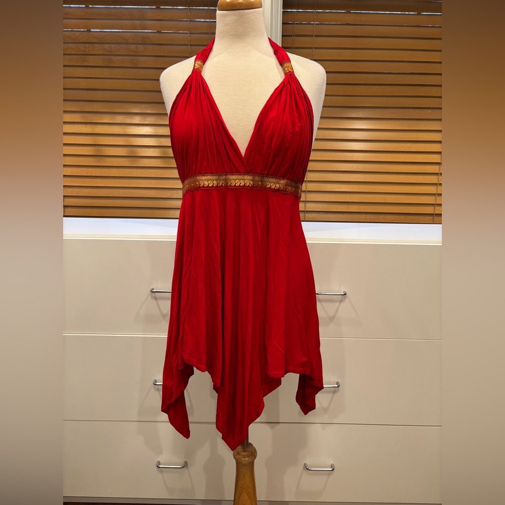 Beautiful red halter top, dress or cover up.